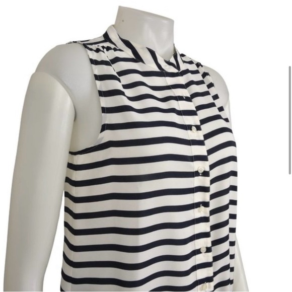 J.  Crew Striped Draped Button Down Blouse Blue Cream Size 4‎ - Picture 4 of 7